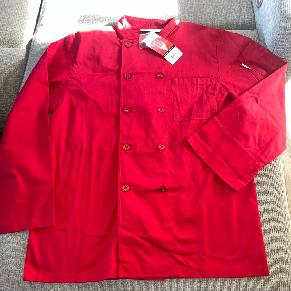 Chef Works Culinary Uniform Jacket Adult Large Red Cooking Coat Pockets NWT